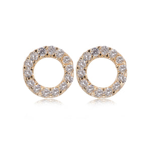 
Gold-plated on silver small circular open stud earrings with cubic zirconia, 9 mm diameter.

