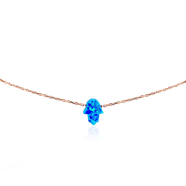 NK-510/R - Blue Opal Hamsa Necklace.