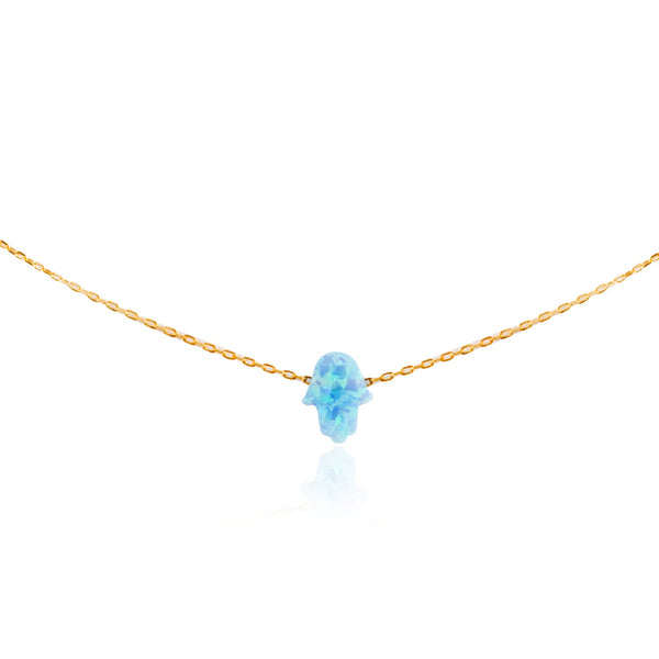 NK-510/G -  Blue Opal Hamsa Necklace.