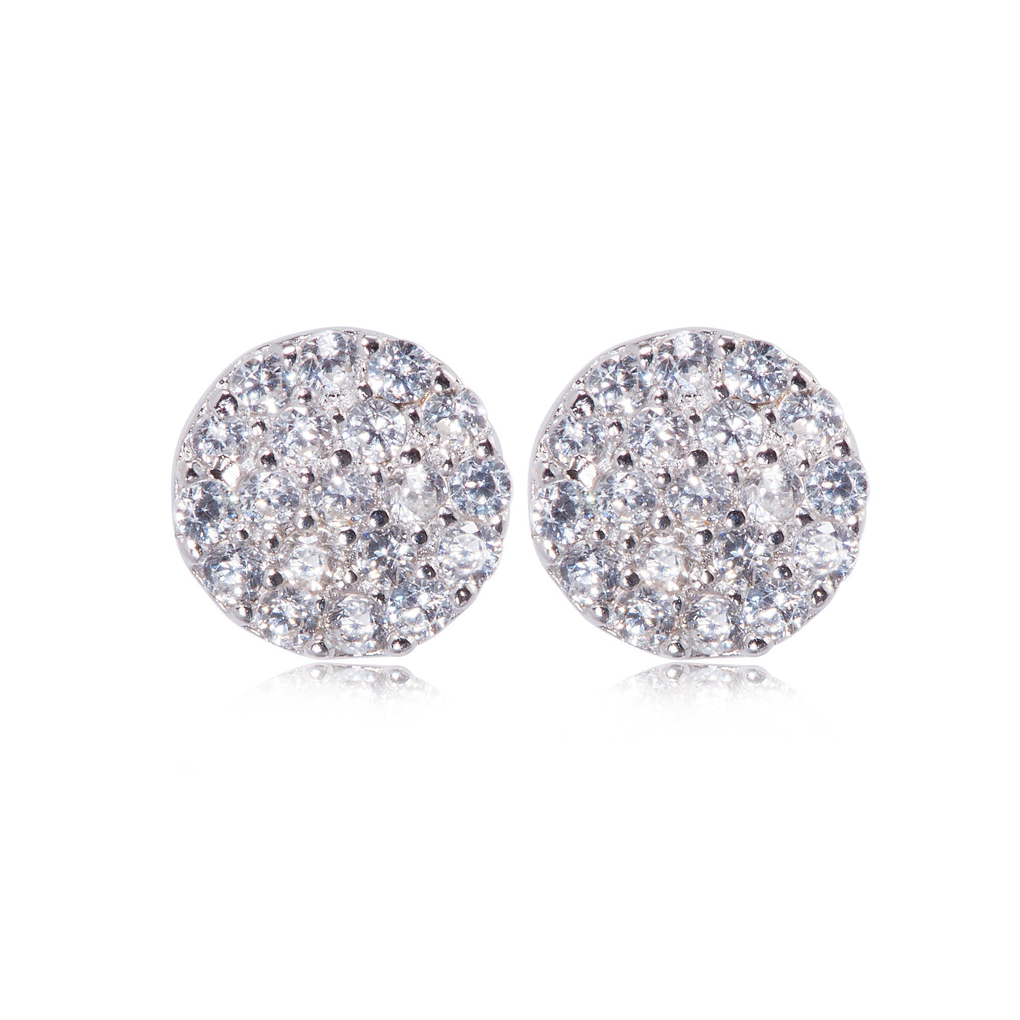 
Sterling Silver Small Pave Disc Earrings with Crystal Detailing, Diameter 7 mm

