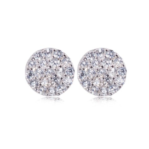 
Sterling Silver Small Pave Disc Earrings with Crystal Detailing, Diameter 7 mm

