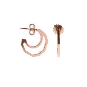 

Rose gold plated on silver double open hoop earrings, geometric design, 20 mm diameter, Italian craftsmanship.

