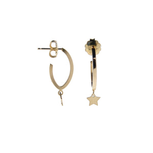 
Gold plated ellipsoid hoop earrings with a small dangling star charm.

