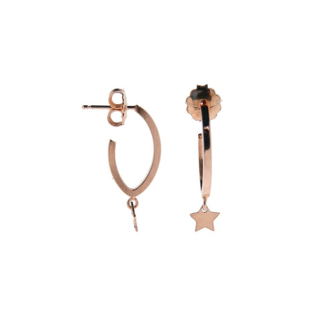 
Rose gold-plated silver ellipse-shaped hoop earrings with a small dangling star.

