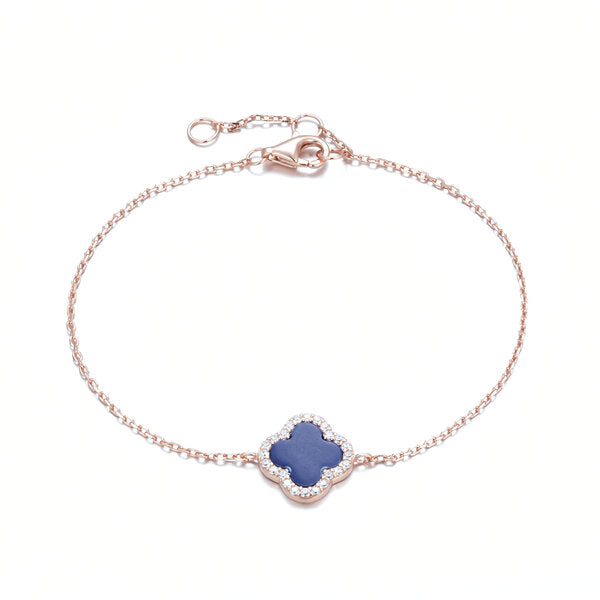 
Rose Gold Clover Bracelet with navy centre and crystal accents.

