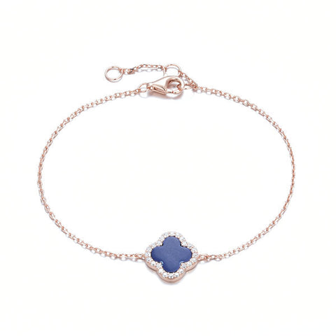 
Rose Gold Clover Bracelet with navy centre and crystal accents.

