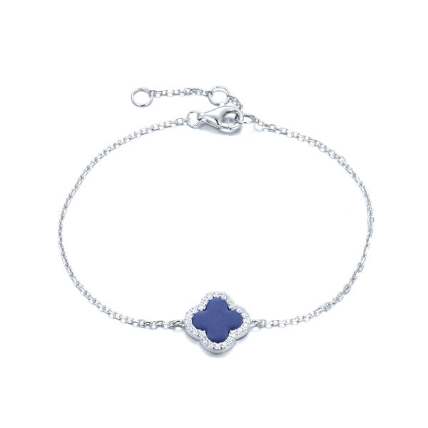 
Sterling Silver Lapis Clover Charm Bracelet with Adjustable Length

