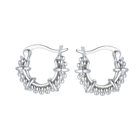 
Sterling silver beaded chain hoop earrings with a latch back closure

