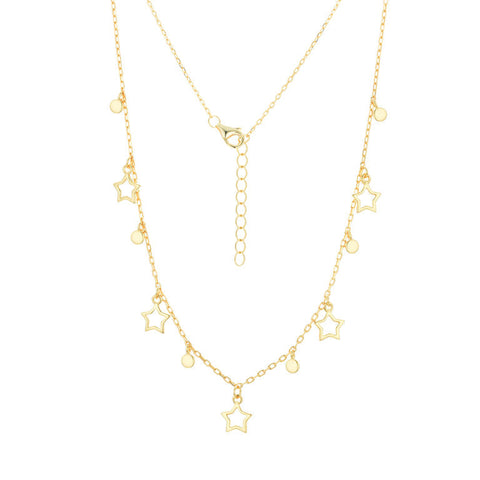 
Gold-plated necklace with star and disk elements, 40 cm plus 5 cm extension

