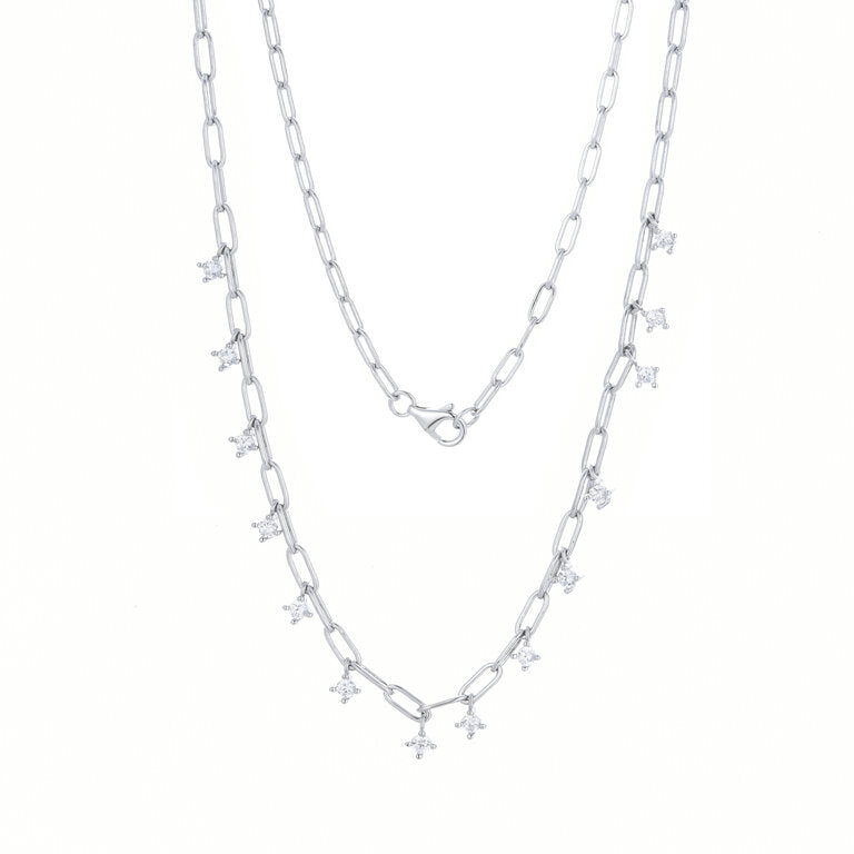 
Sterling silver necklace with embellishments, 45 cm length plus 5 cm extension.

