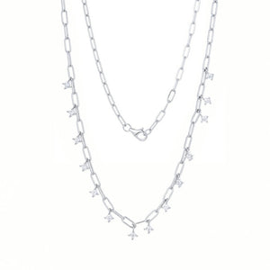 
Sterling silver necklace with embellishments, 45 cm length plus 5 cm extension.

